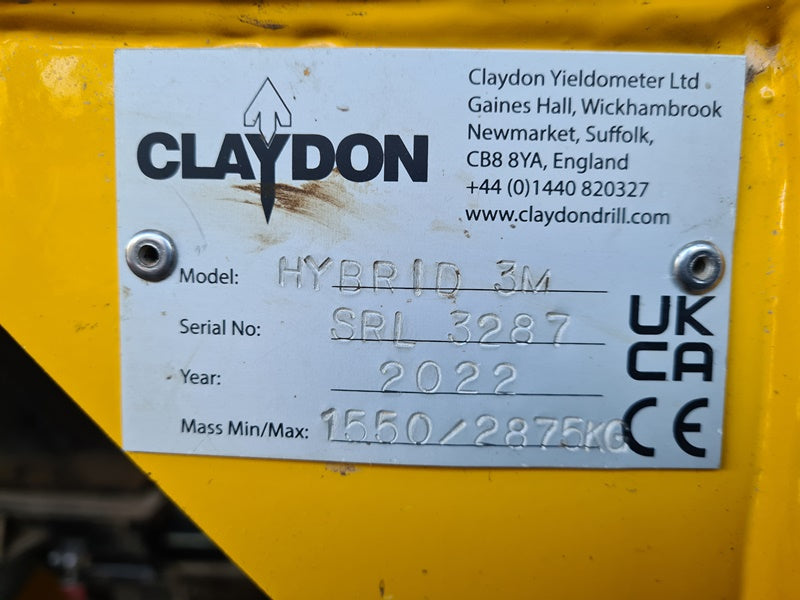 CLAYDON 3m MOUNTED HYDRID DIRECT DRILL