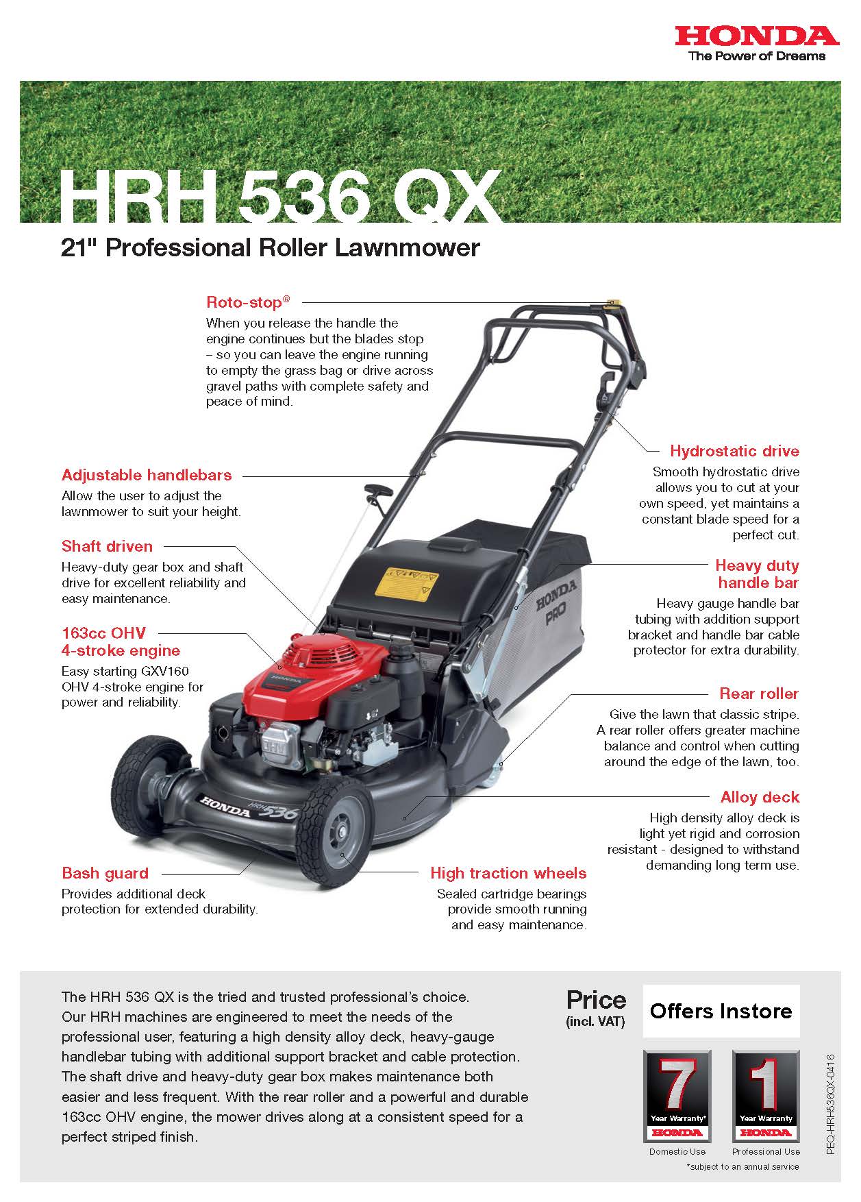 Honda HRH-536QX Self Drive Roller Mower